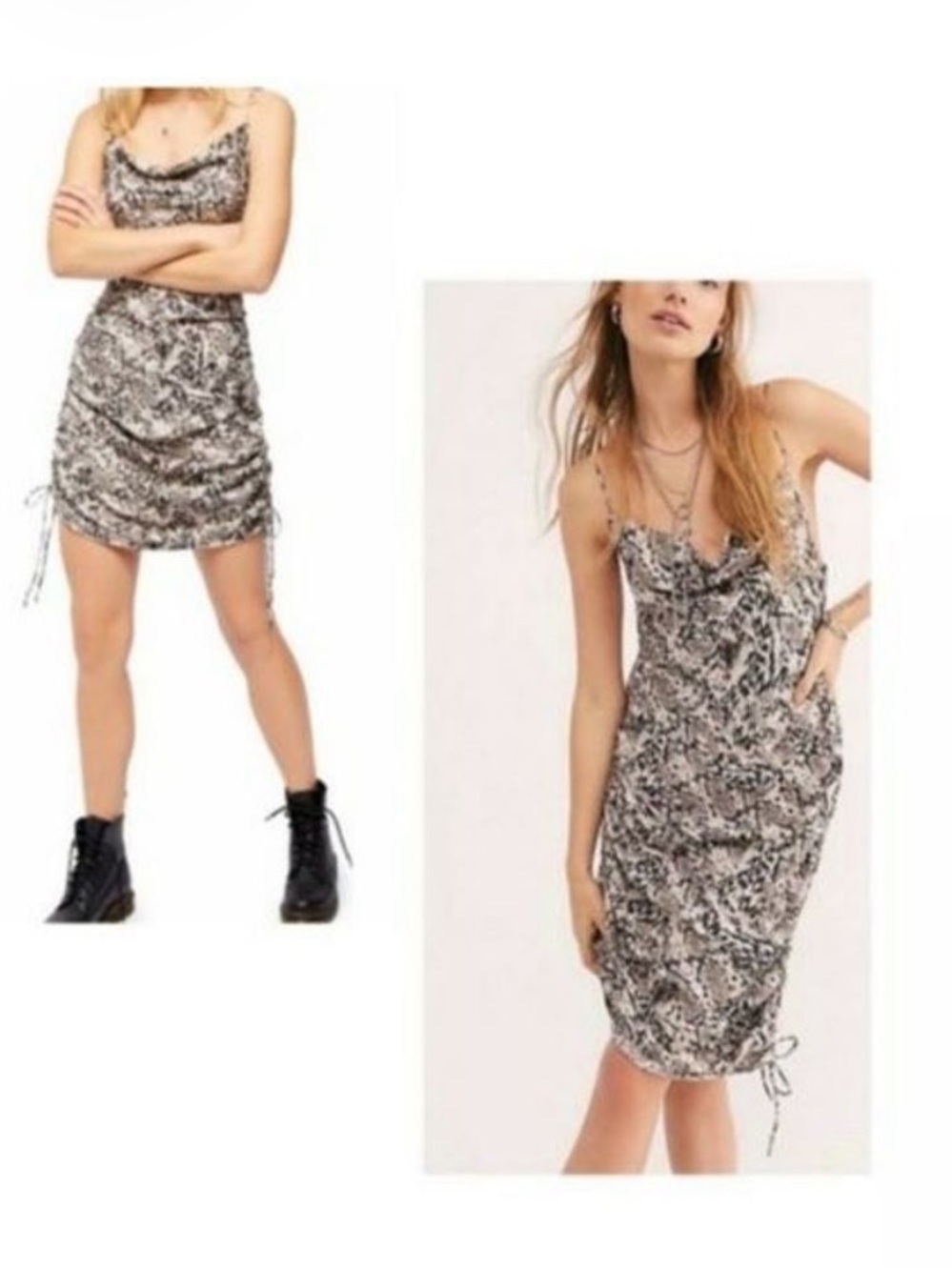 Free People Intimately Snake Print Ruched Slip Dress - Indigo Snake Print